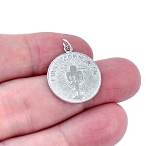 Vintage Sterling Silver 925 Engraved First Communion Coin Pendant